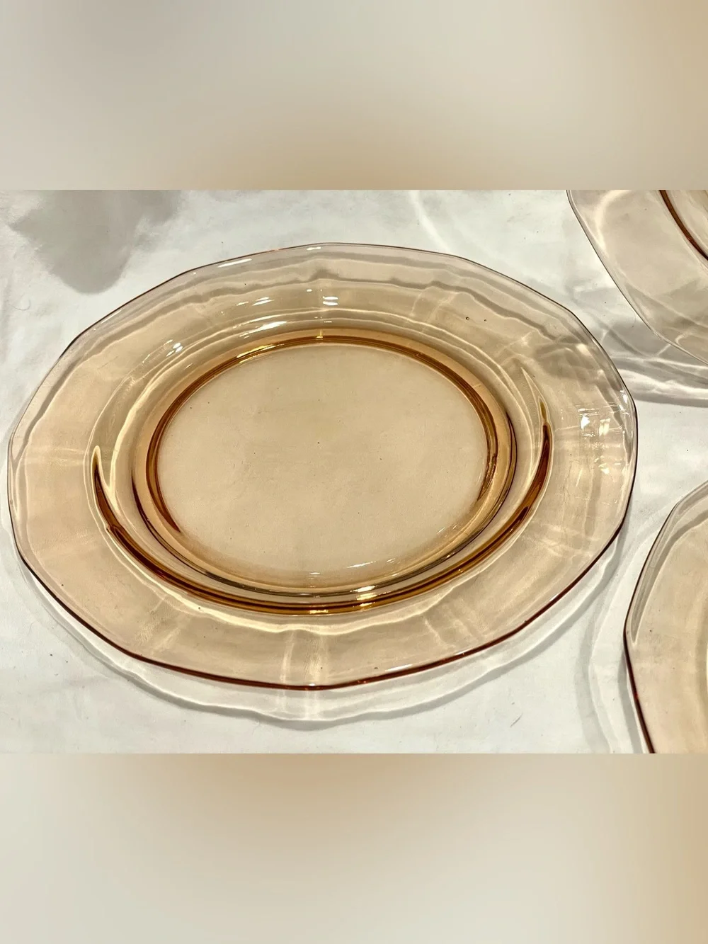 Set (4) Fostoria “Fairfax” Amber Depression Glass Salad Desset Plates (2nd)
